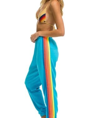 HTF Aviator Nation Blue Joggers with Neon Rainbow Side Stripes